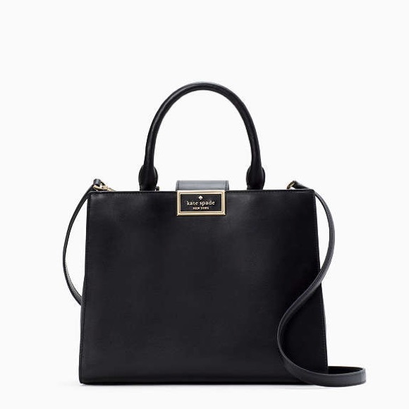 KATE SPADE Classic Neutral Black Smooth Leather Reegan Satchel Top Handle Bag - Picture 3 of 17